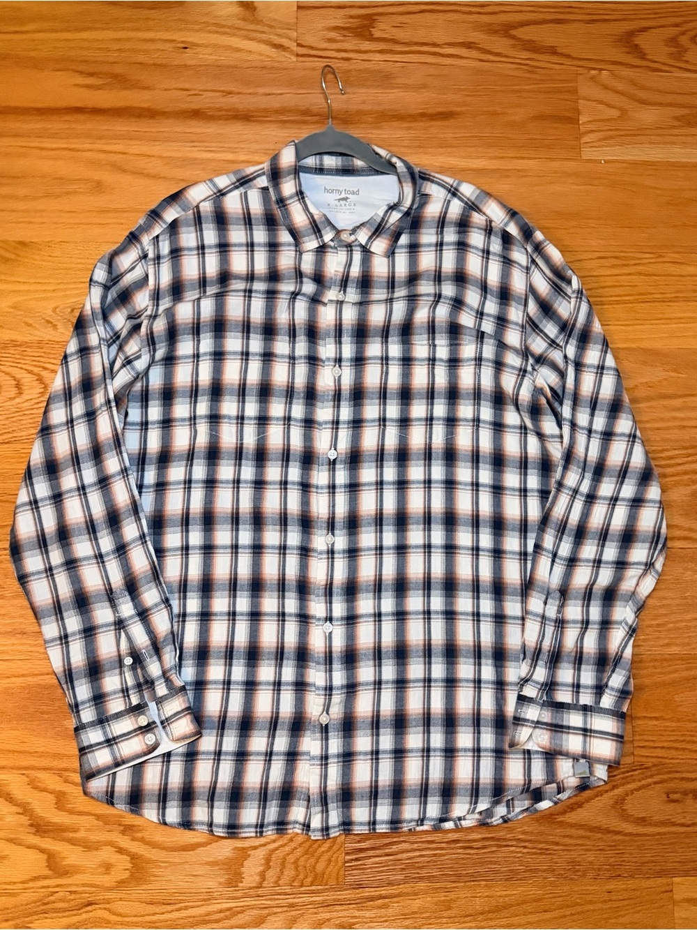 Horny Toad Plaid Button-Down Shirt Size X-Large Blue White Orange Long Sleeve